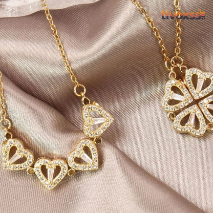 Collar Trébol Encanto de Corazones 4 en 1 Convertible con Brillo Tipo Oro